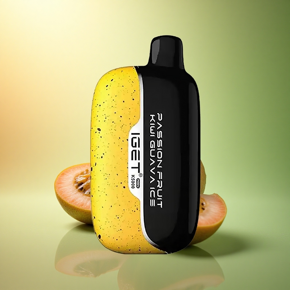 IGET Moon K5000 Puffs جوافة كيوي فاكهة العاطفة الجليدية بشبكة 1.35 أوم وحجم 49.5x25.3x99.4 مم