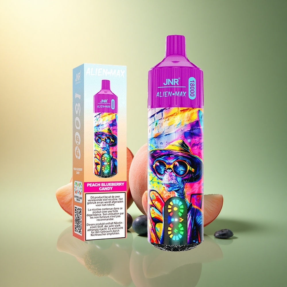 JNR Alien Max 18000 حلوى الخوخ والعنب البري مع شاشة ذكية و850 مللي أمبير ونسبة نيكوتين 5%