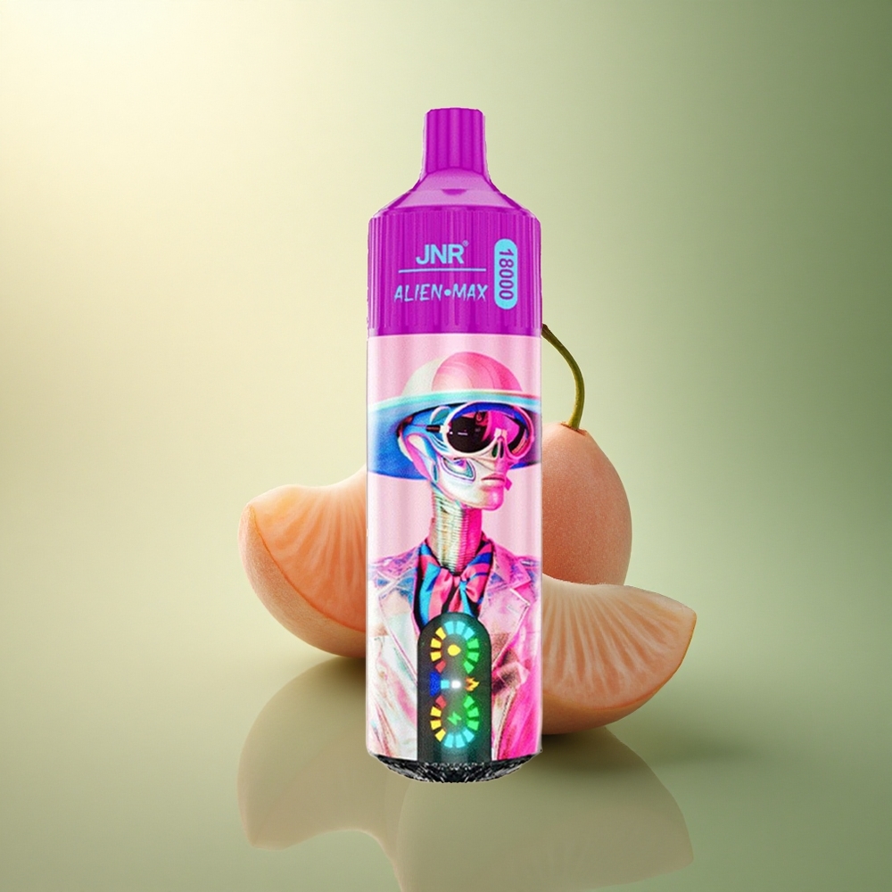 JNR Alien Max 18000 الخوخ الأبيض والرازبري مع شاشة LED وملف مزدوج ومحتوى نيكوتين 5%