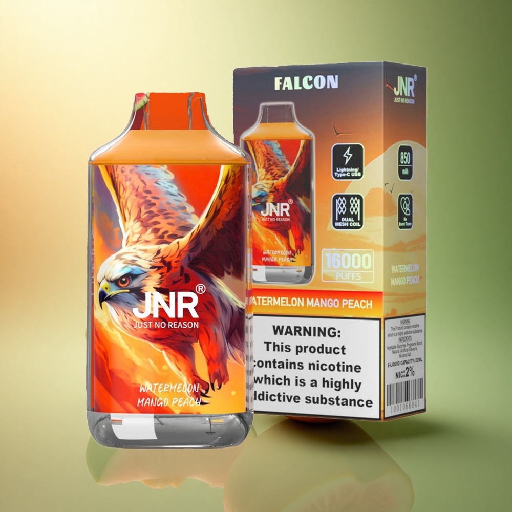 JNR Falcon 16000 بطيخ مانجو خوخ مع بطارية 850 مللي أمبير ونيكوتين 0%،2%