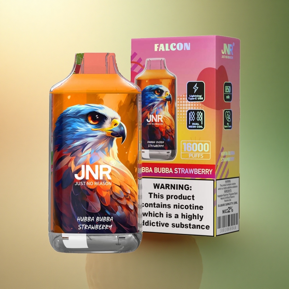 JNR Falcon 16000 هبة بوبة فراولة مع بطارية 850 مللي أمبير ونيكوتين 0% و2%