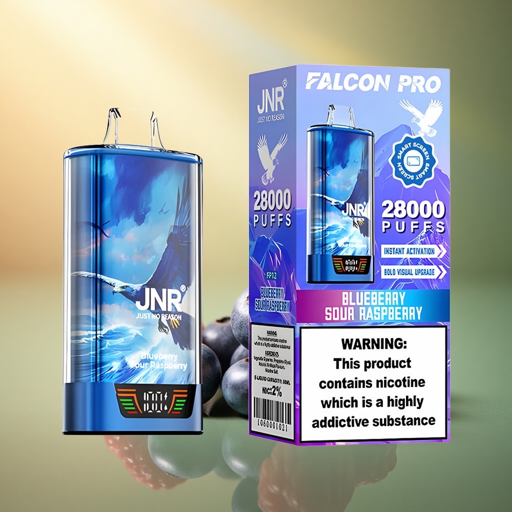JNR Falcon Pro 28000 توت أزرق حامض التوت مع شاشة ذكية و 950 مللي أمبير و 5% نيكوتين