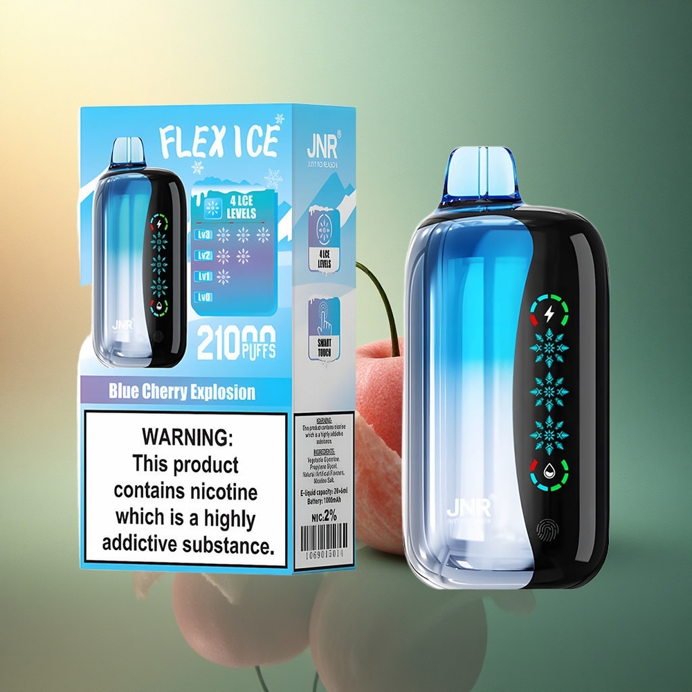 JNR Flex Ice 21000 انفجار الكرز الأزرق مع شاشة لمس وسعة بطارية 1000 مللي أمبير في الساعة ومحتوى نيكوتين 5٪