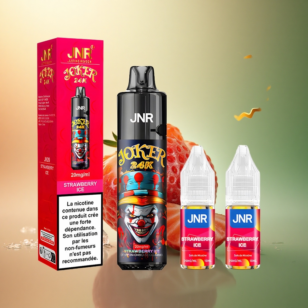 JNR Joker 24K 1. أيس كريم فراولة مع 2% نيكوتين 2. أيس كريم فراولة مع بطارية 800 مللي أمبير 3. أيس كريم فراولة مع شحن Type-C