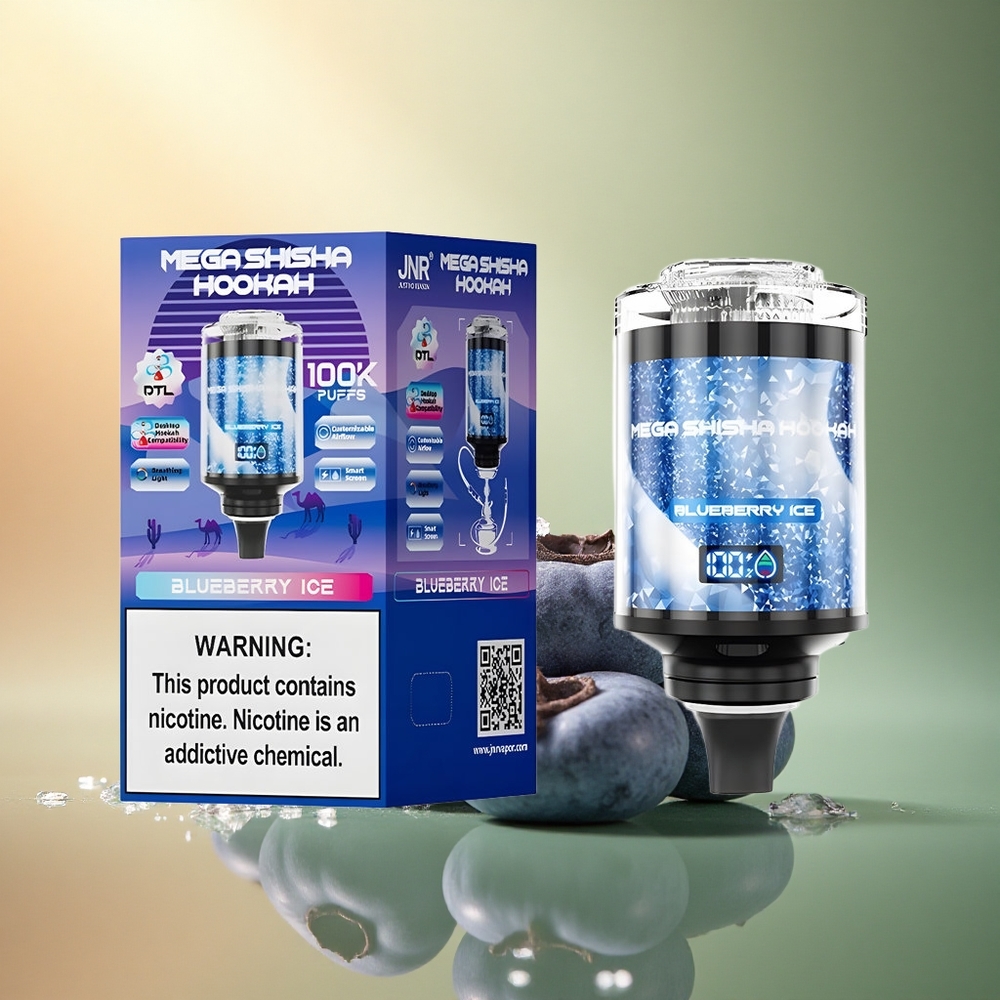 JNR Mega Shisha Hookah 100K توت أزرق مثلج 2200 مللي أمبير 2% نيكوتين