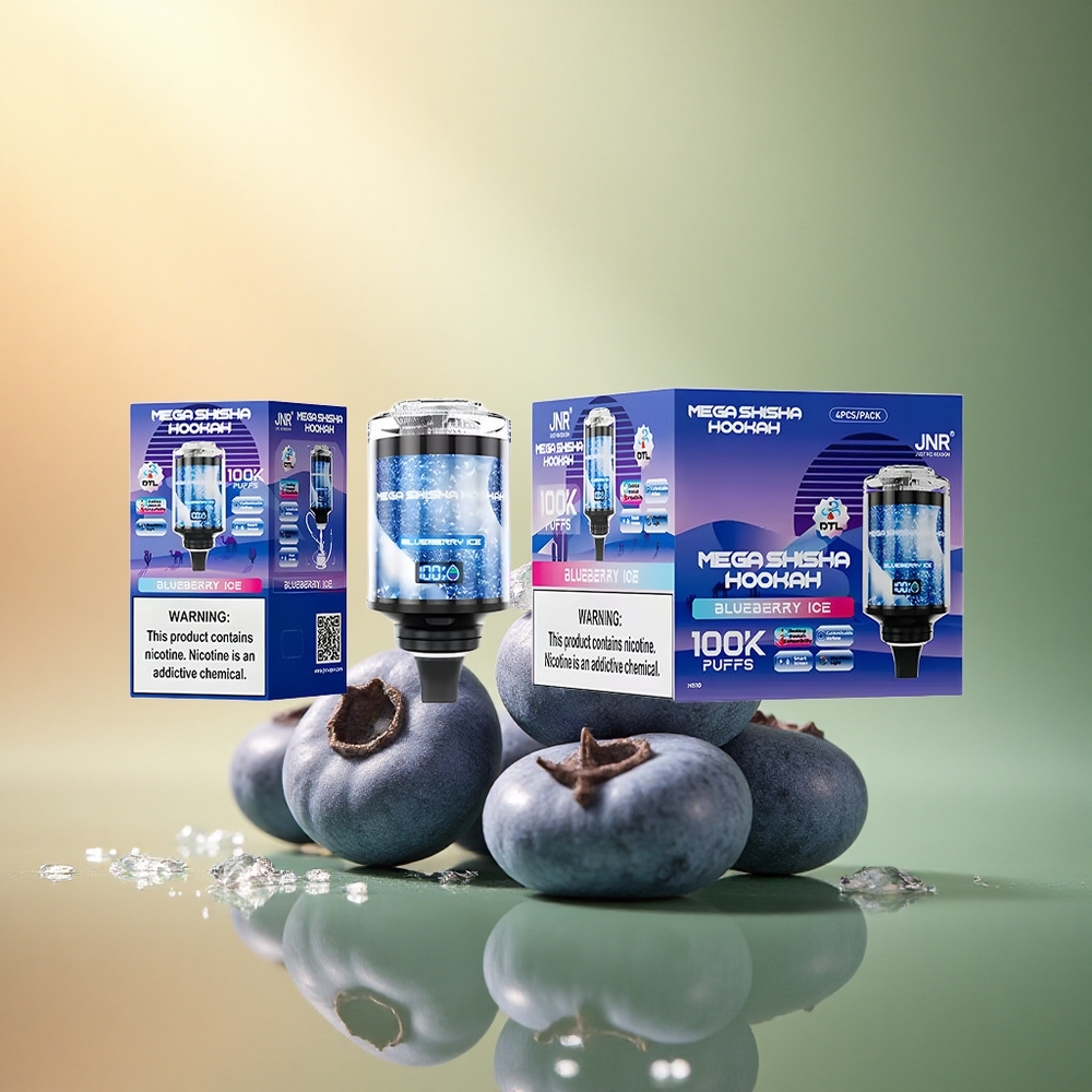 JNR Mega Shisha Hookah 100K توت أزرق مثلج 2200 مللي أمبير 2% نيكوتين