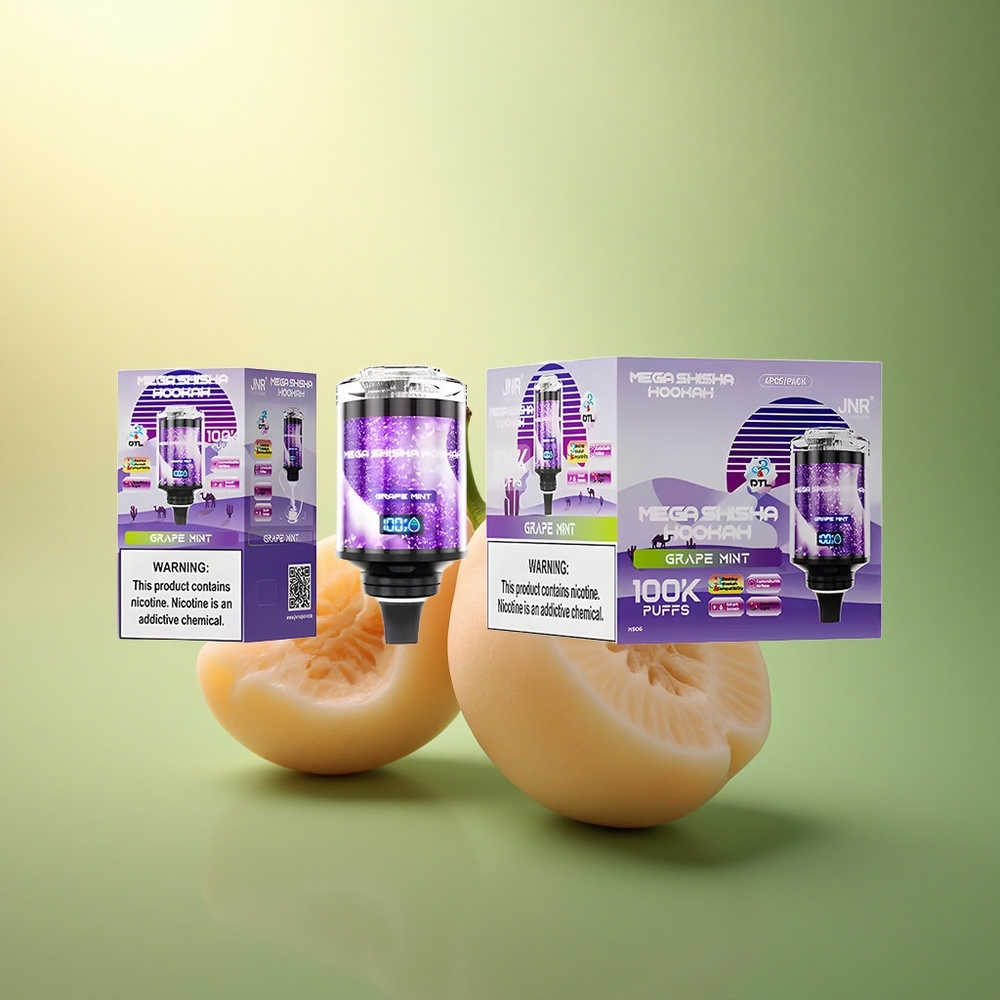 JNR Mega Shisha Hookah 100K عنب نعناع مع بطارية 2200 مللي أمبير وقوة نيكوتين 2%