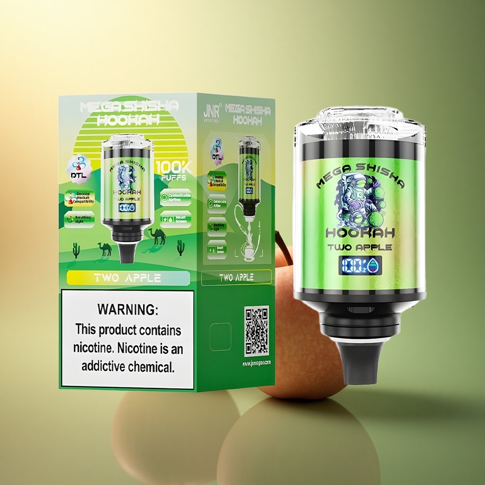 JNR Mega Shisha Hookah 100K تفاحتين بشاشة ذكية وبطارية 2200 مللي أمبير