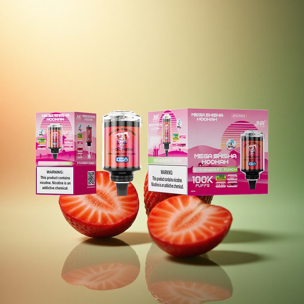 JNR Mega Shisha Hookah 100K عصير الفراولة مع نيكوتين 2% وبطارية 2200 مللي أمبير