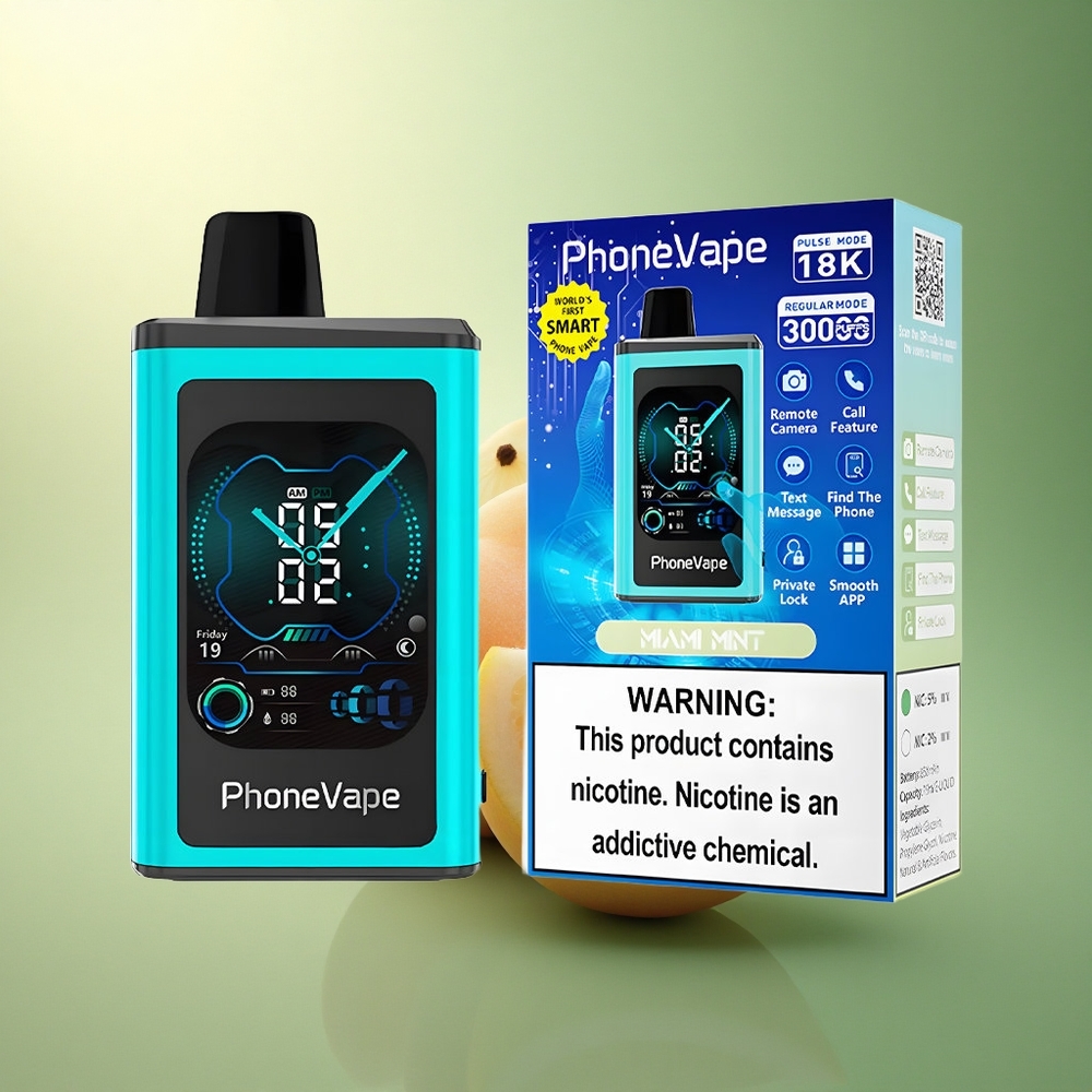 JNR PhoneVape 30000 ميامي النعناع مع بطارية 850 مللي أمبير في الساعة وشاشة عرض كاملة