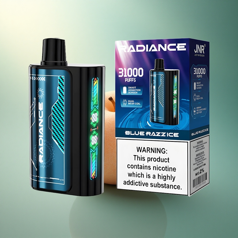 JNR Radiance 31000 بلو راز آيس بمحتوى نيكوتين 2٪ وشاشة ذكية وبطارية 950 مللي أمبير