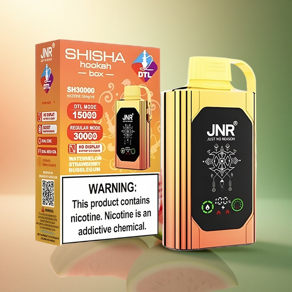JNR Shisha Hookah Box 20500 بطيخ فراولة علكة فقاعية بشاشة عالية الدقة وسعة بطارية 1000mAh