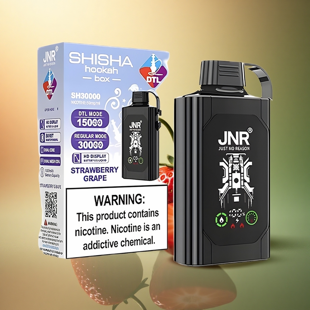 JNR Shisha Hookah Box 20500 فراولة عنب مع شاشة عالية الدقة وشحن سريع نوع سي ونيكوتين 5%