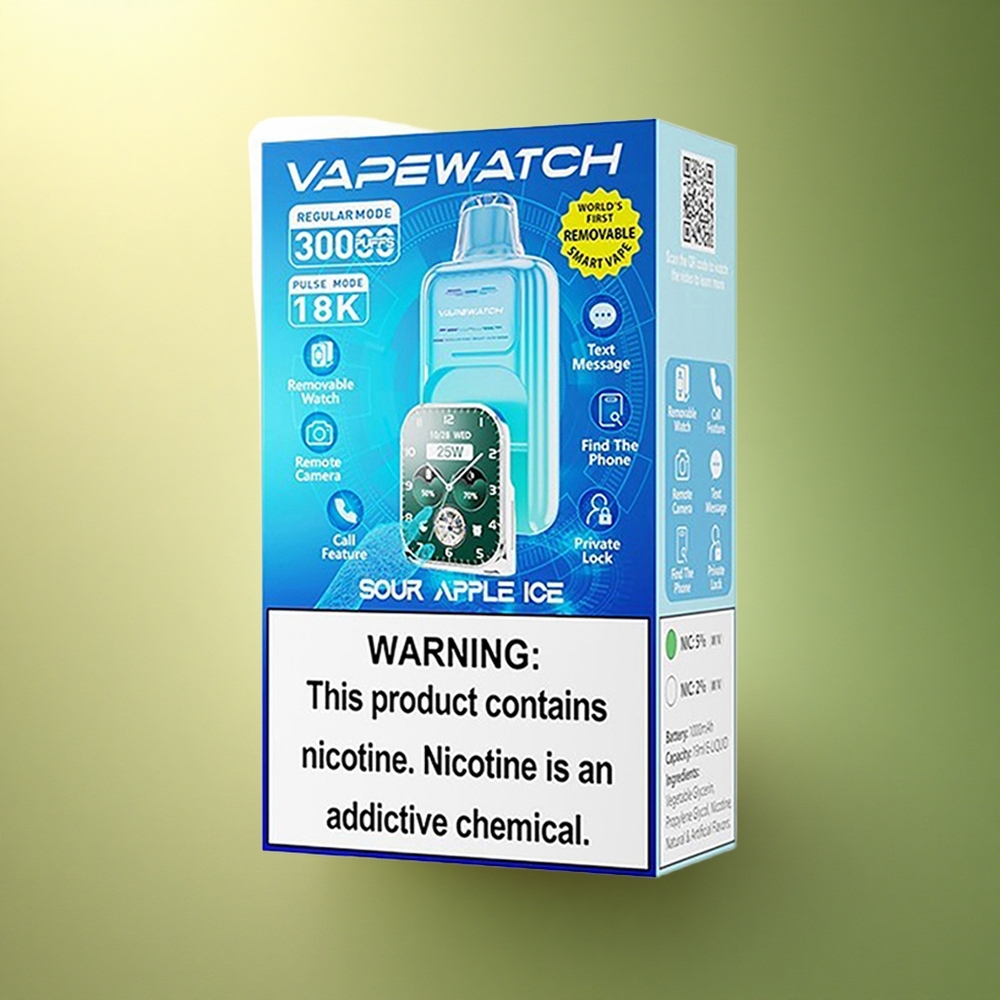 JNR VapeWatch 30000 تفاح حامض جليد - 1000 ملي أمبير ساعة - محتوى النيكوتين 5%